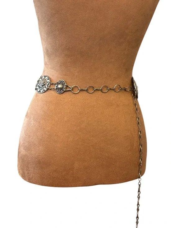 Chico's Gold Silver Tone Metal Waist Belt Western Boho Adj 22-42” Concho Rodeo - Picture 5 of 13